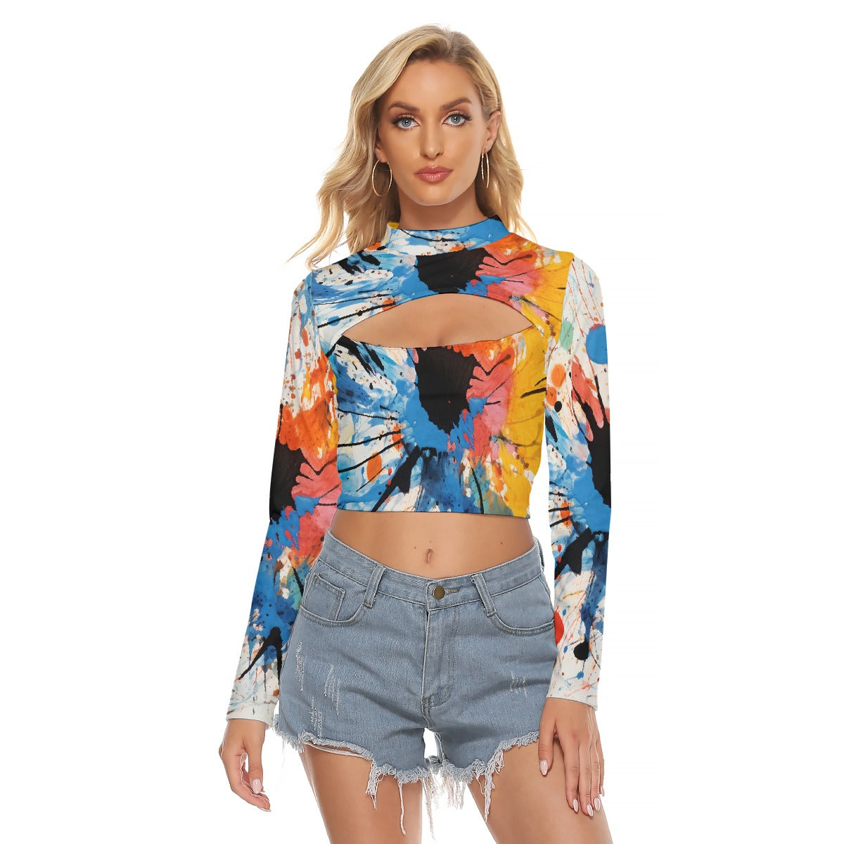 All-Over Print Women's Hollow Chest Keyhole Tight Crop Top