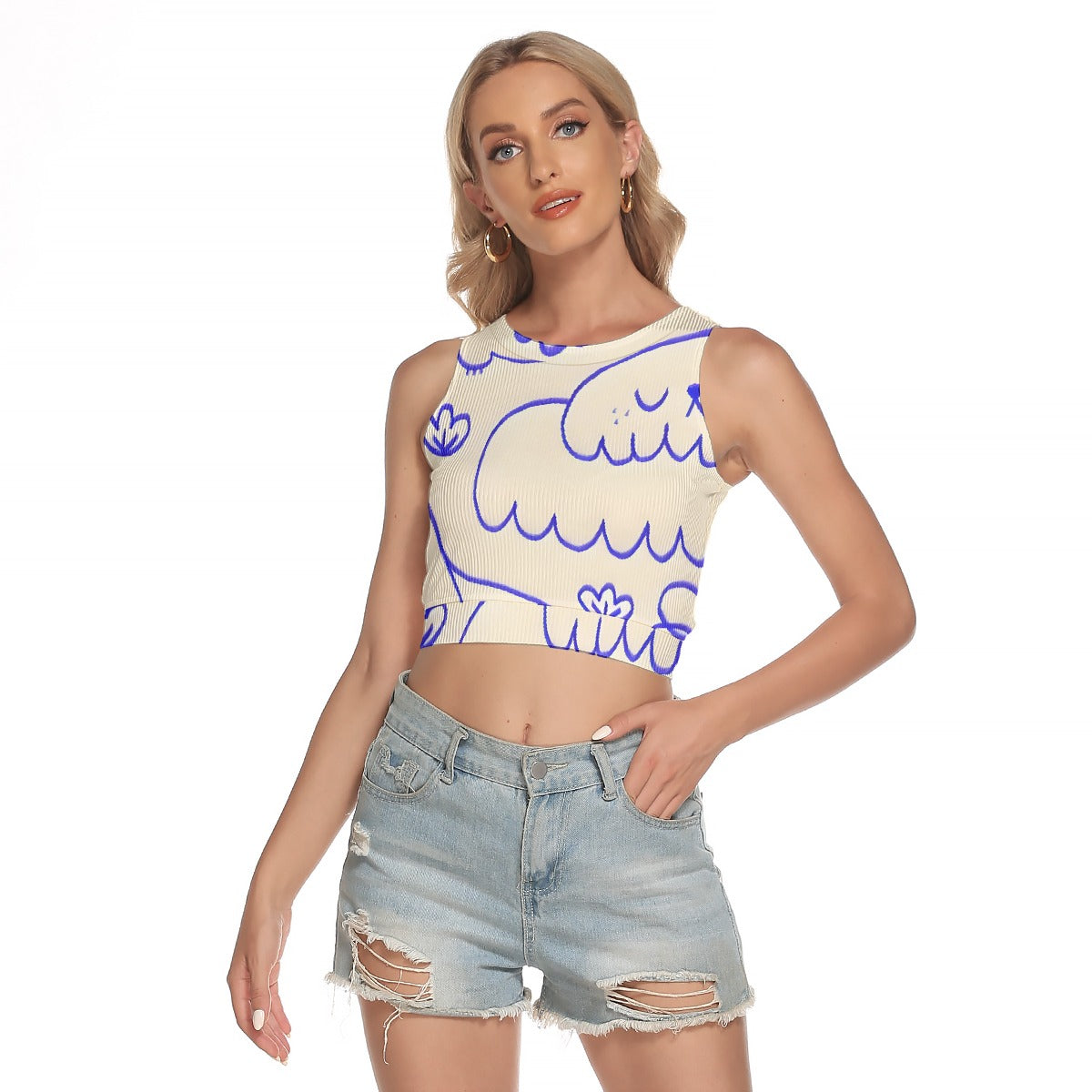 All-Over Print Women's Sleeveless Back Hollow Crop Top