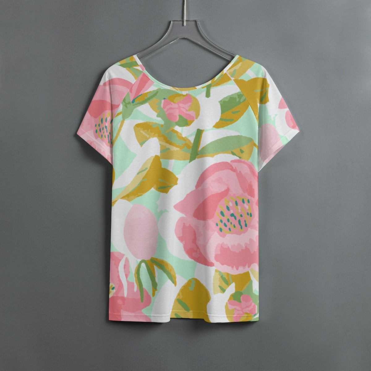 All-Over Print Women's Round Neck T-shirt With Raglan Sleeve