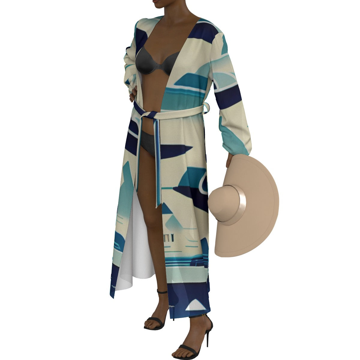 All-Over Print Women's Lace-up Chiffon Robe