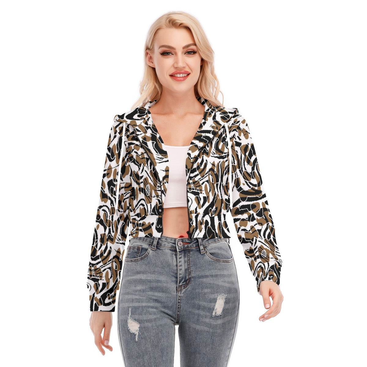 All-Over Print Women's Crop Top Hoodie With Zipper Closure