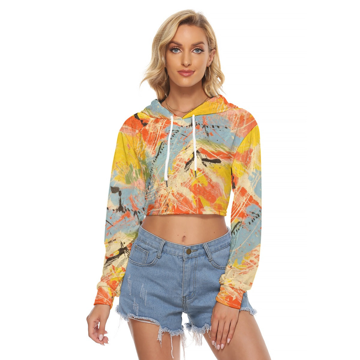 All-Over Print Women's Crop Top Hoodie|Velvet