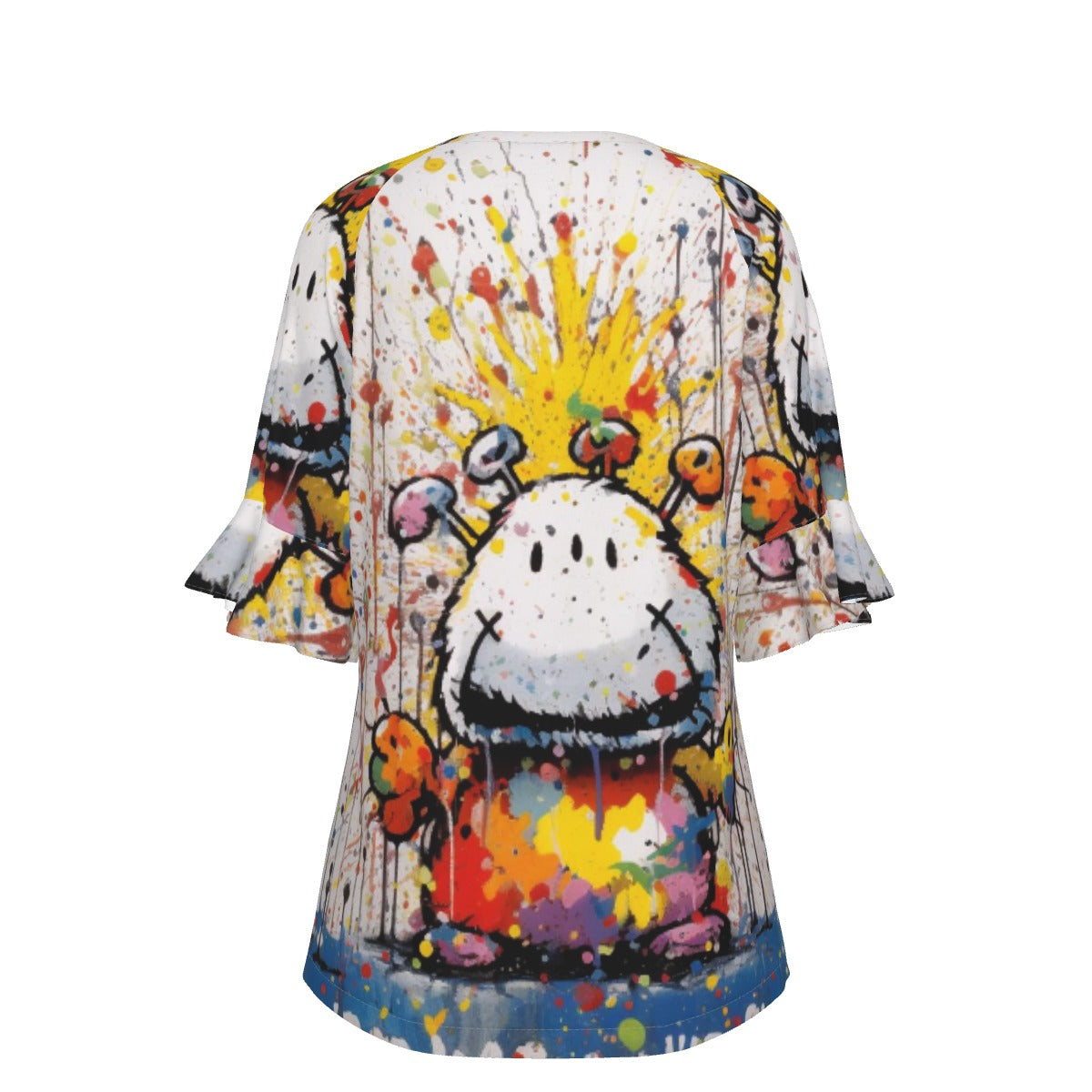 All-Over Print V-neck Women's T-shirt With Bell Sleeve