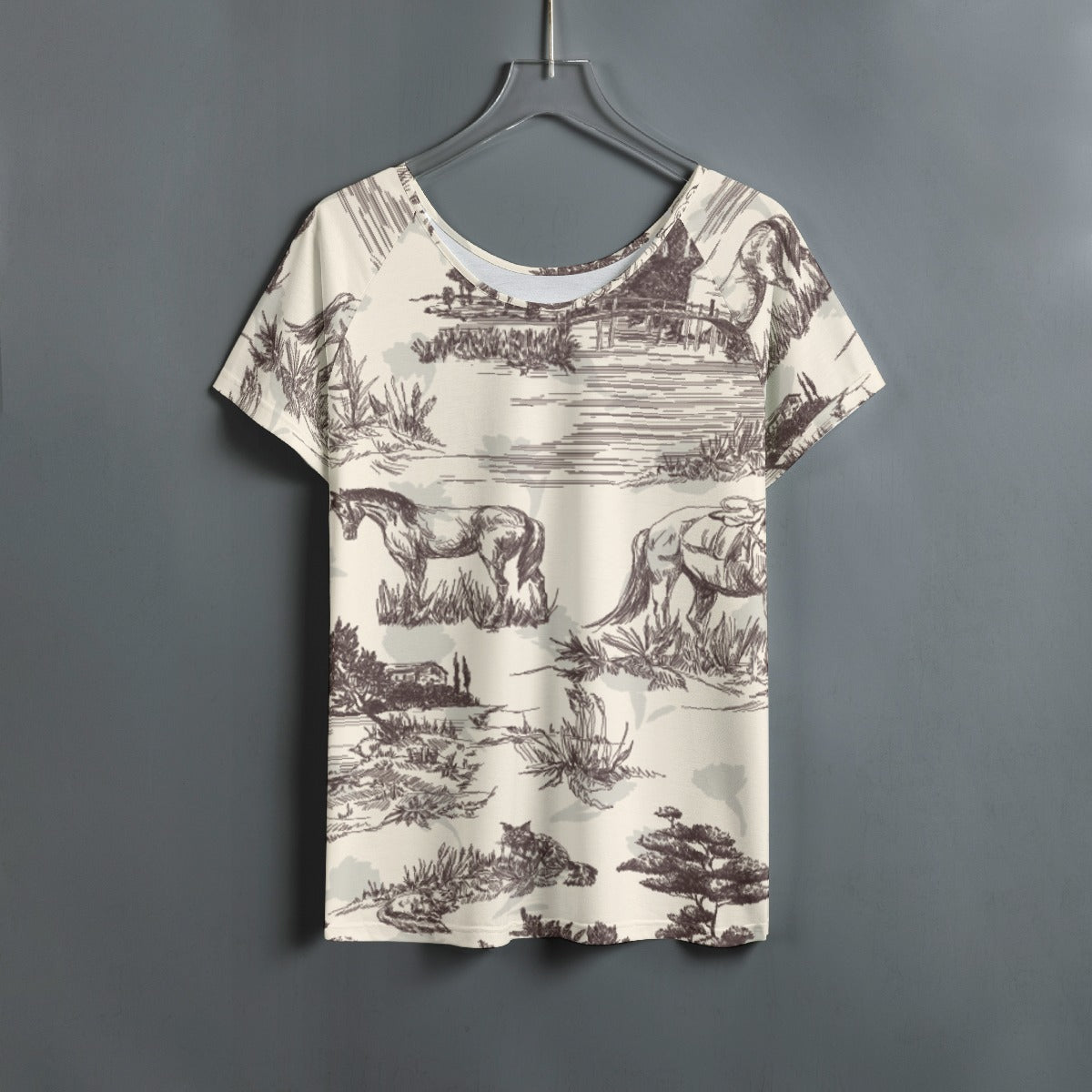 All-Over Print Women's Round Neck T-shirt With Raglan Sleeve