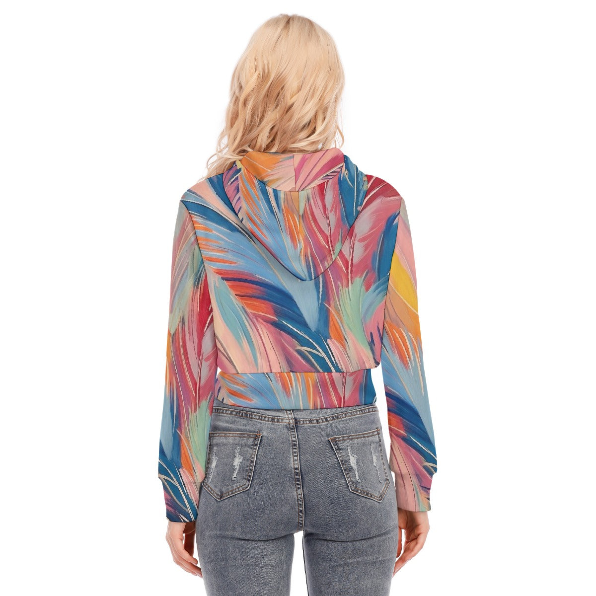 All-Over Print Women's Crop Top Hoodie With Zipper Closure