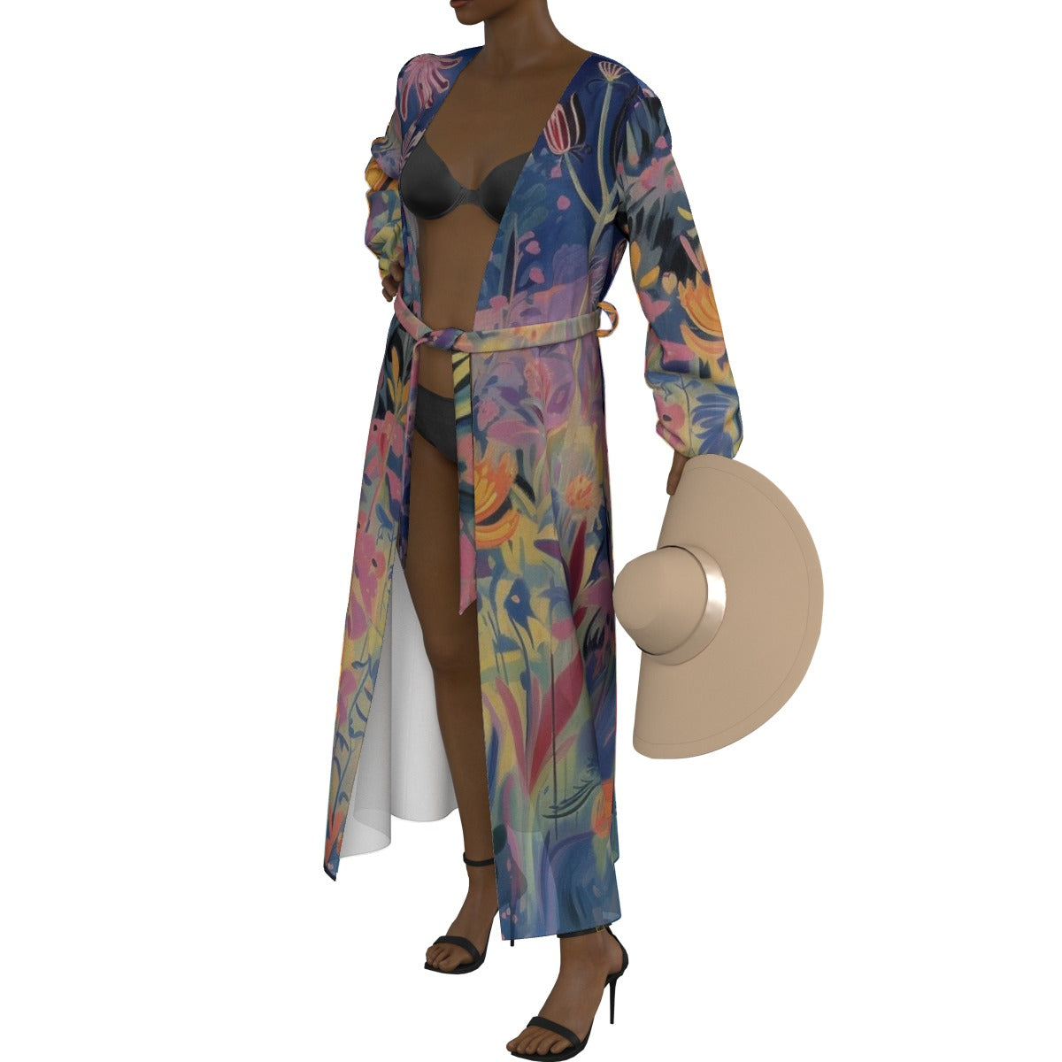 All-Over Print Women's Lace-up Chiffon Robe