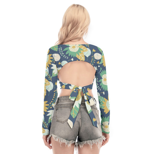 All-Over Print Women's Back Hollow T-shirt With Strap