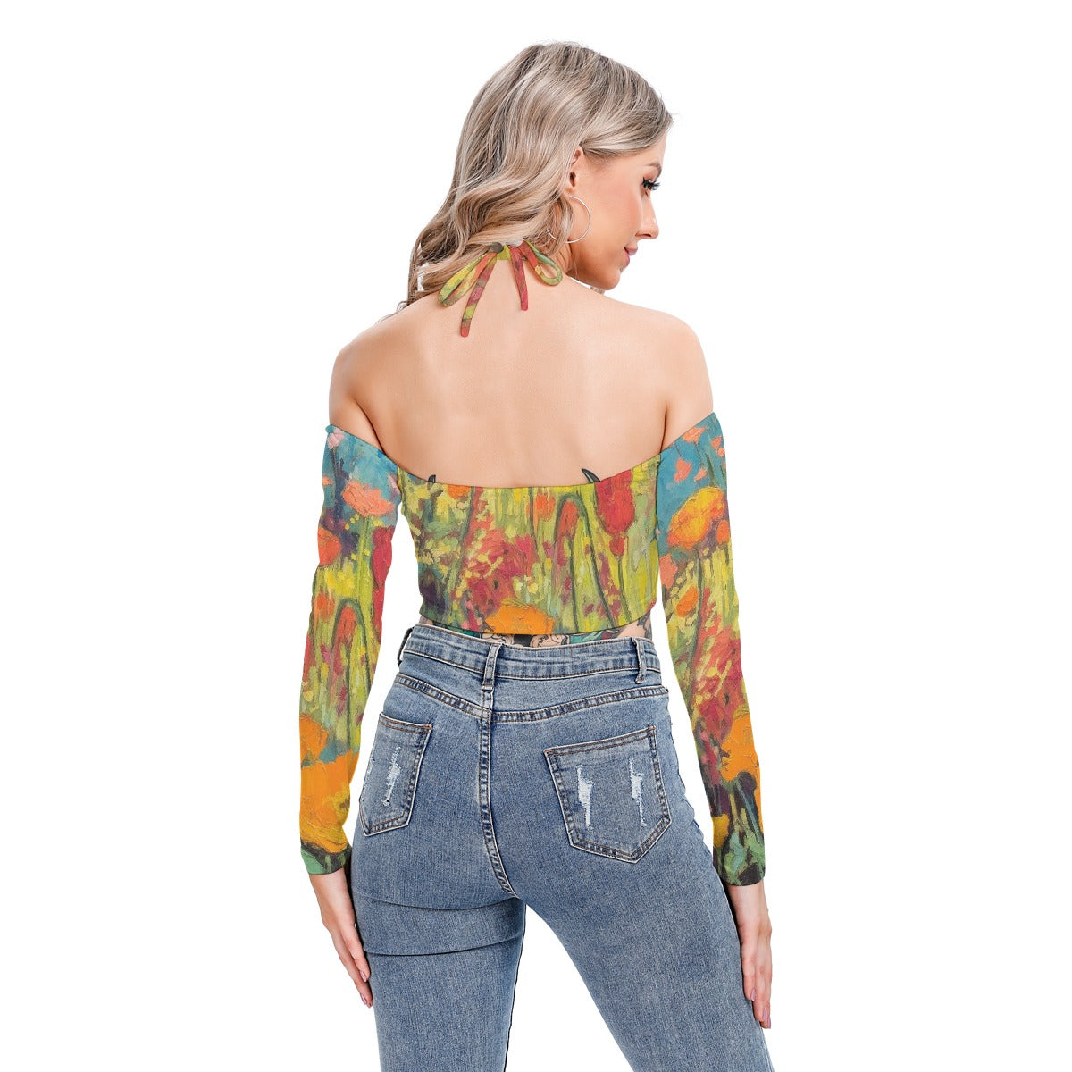 All-Over Print Women's Halter Lace-up Top