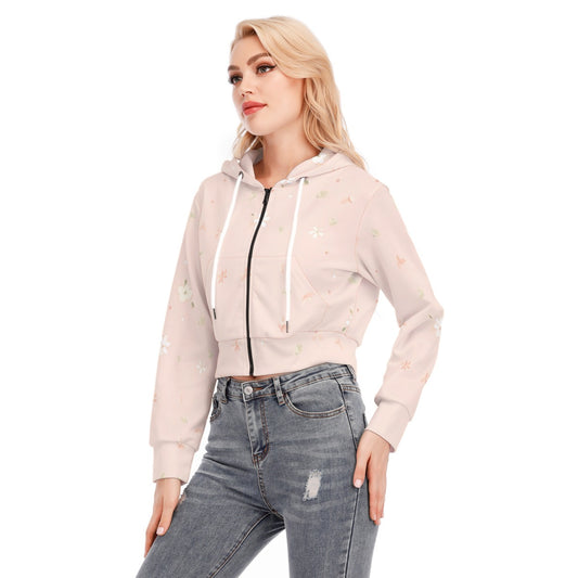 All-Over Print Women's Crop Top Hoodie With Zipper Closure