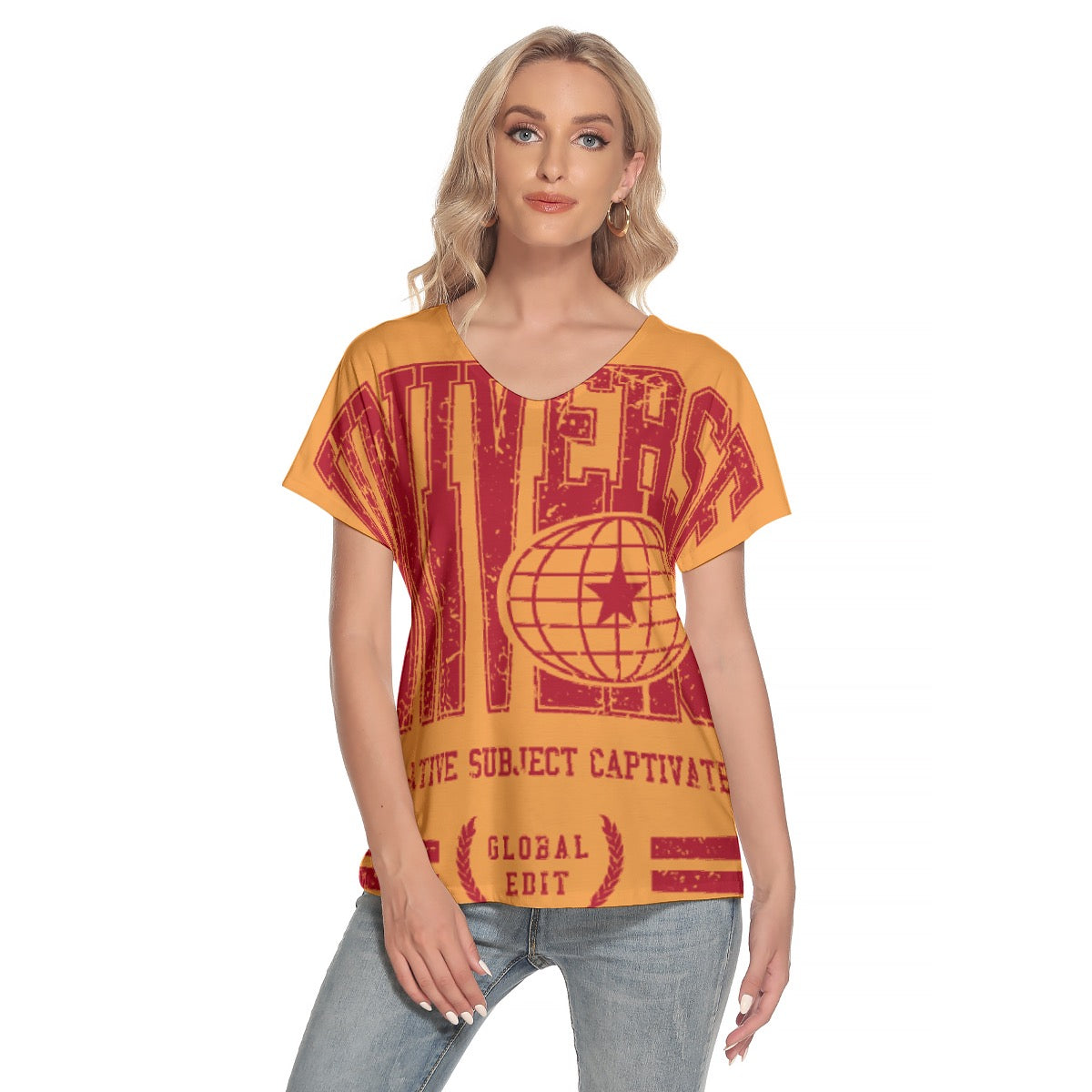 All-Over Print Women's Loose V-neck Short Sleeve T-shirt