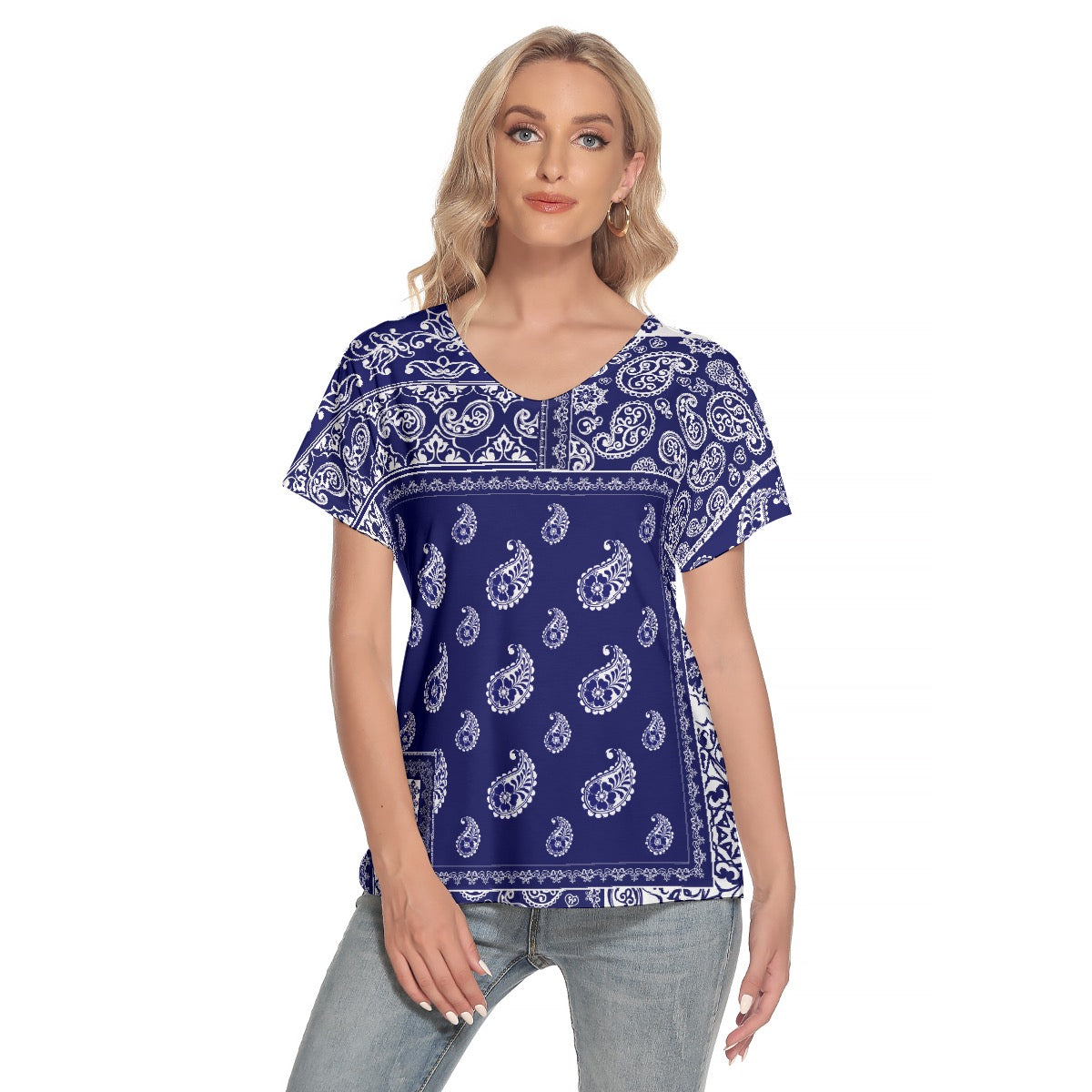 All-Over Print Women's Loose V-neck Short Sleeve T-shirt