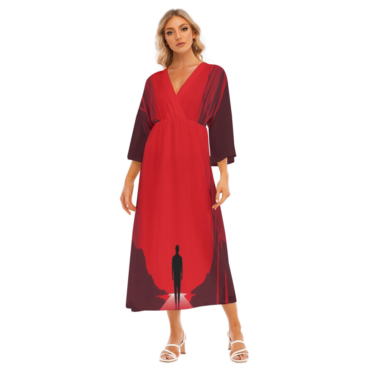 All-Over Print Women's Mid-Sleeve Long Dress