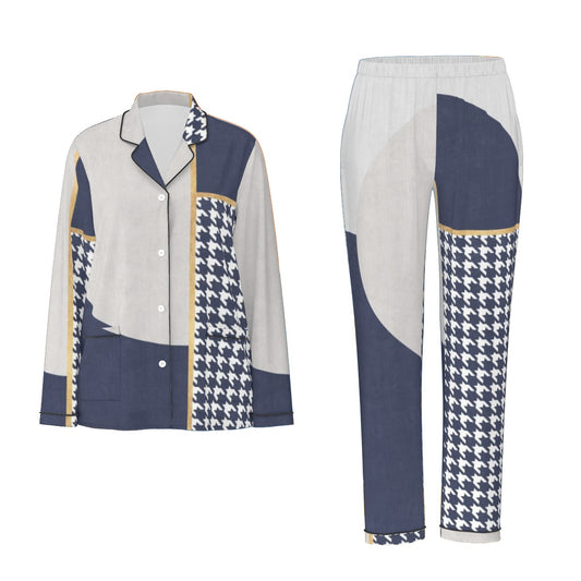 All-Over Print Women's Long Sleeve Pajama Set With Black Contrast Piping