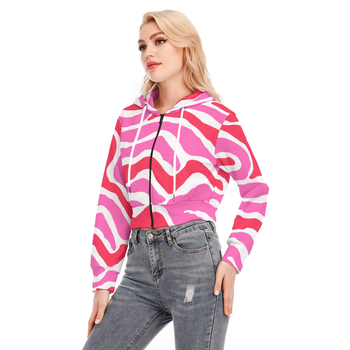 All-Over Print Women's Crop Top Hoodie With Zipper Closure