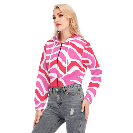 All-Over Print Women's Crop Top Hoodie With Zipper Closure