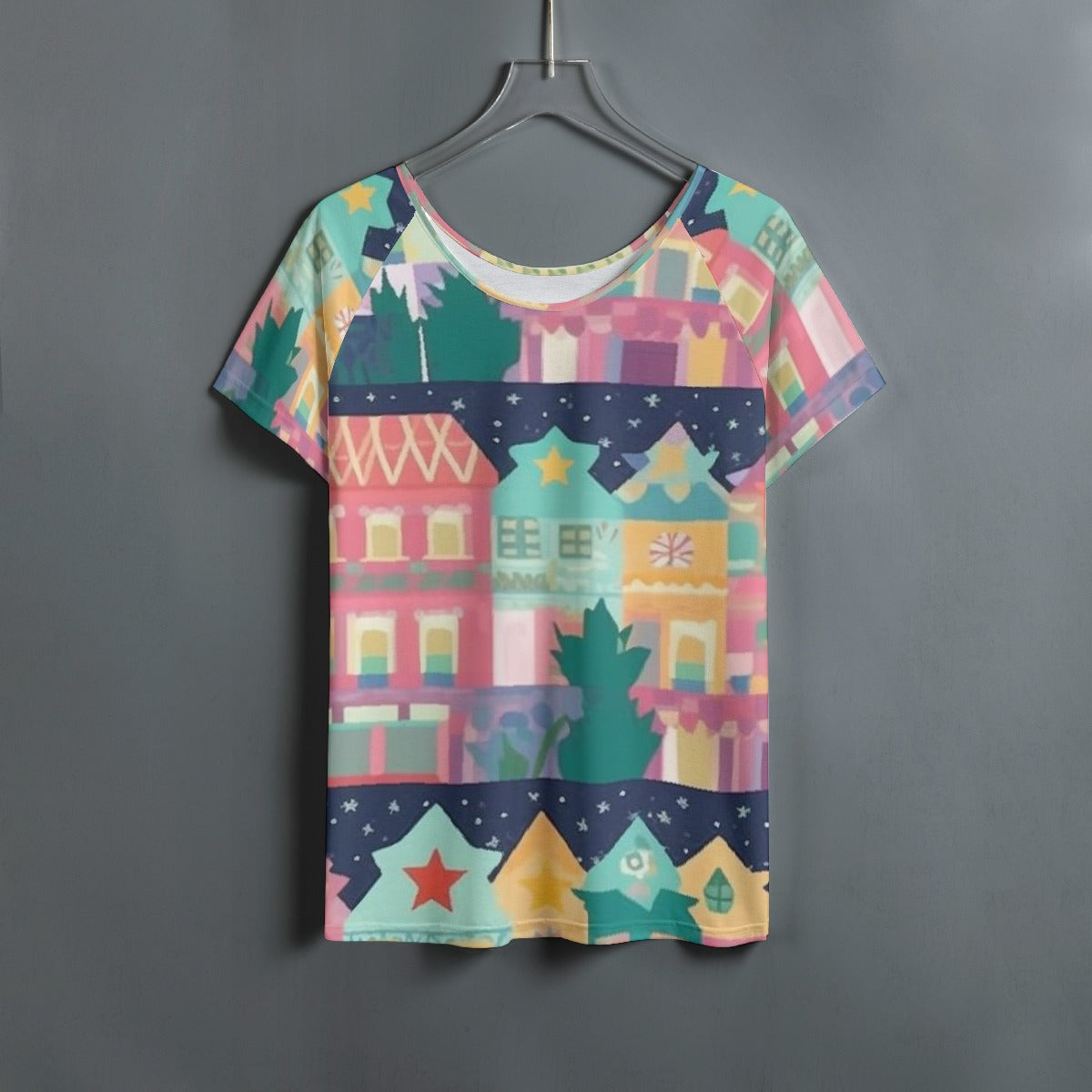 All-Over Print Women's Round Neck T-shirt With Raglan Sleeve