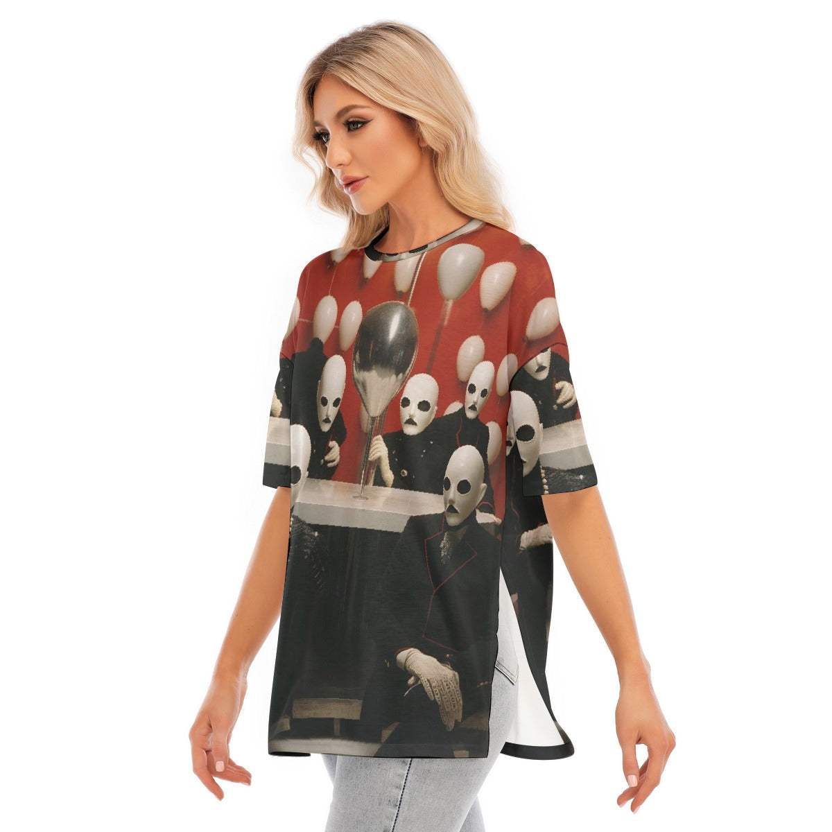 All-Over Print Women's Short Sleeves T-shirt With Hem Split