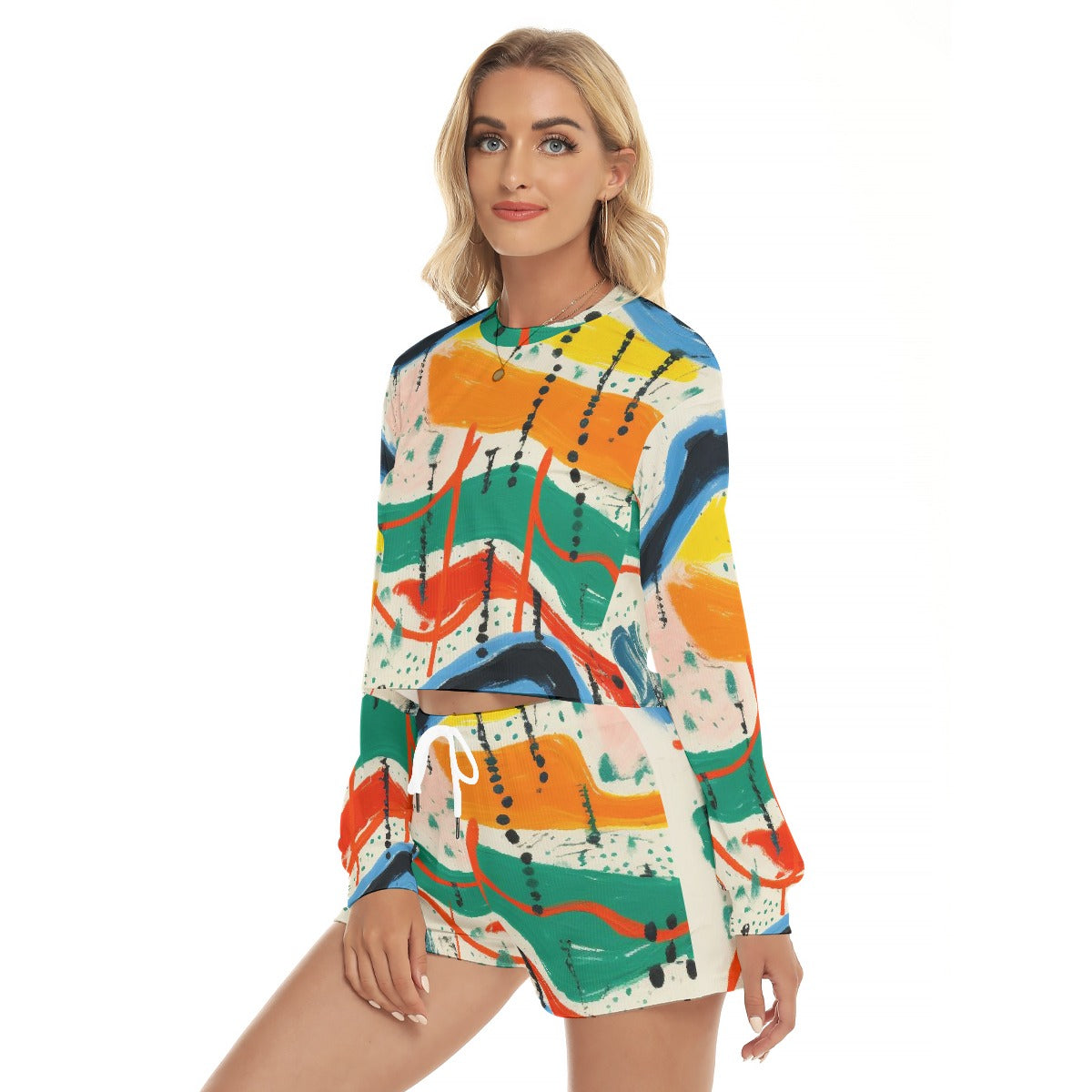 All-Over Print Women's Short Sweatshirt And Pants Suit