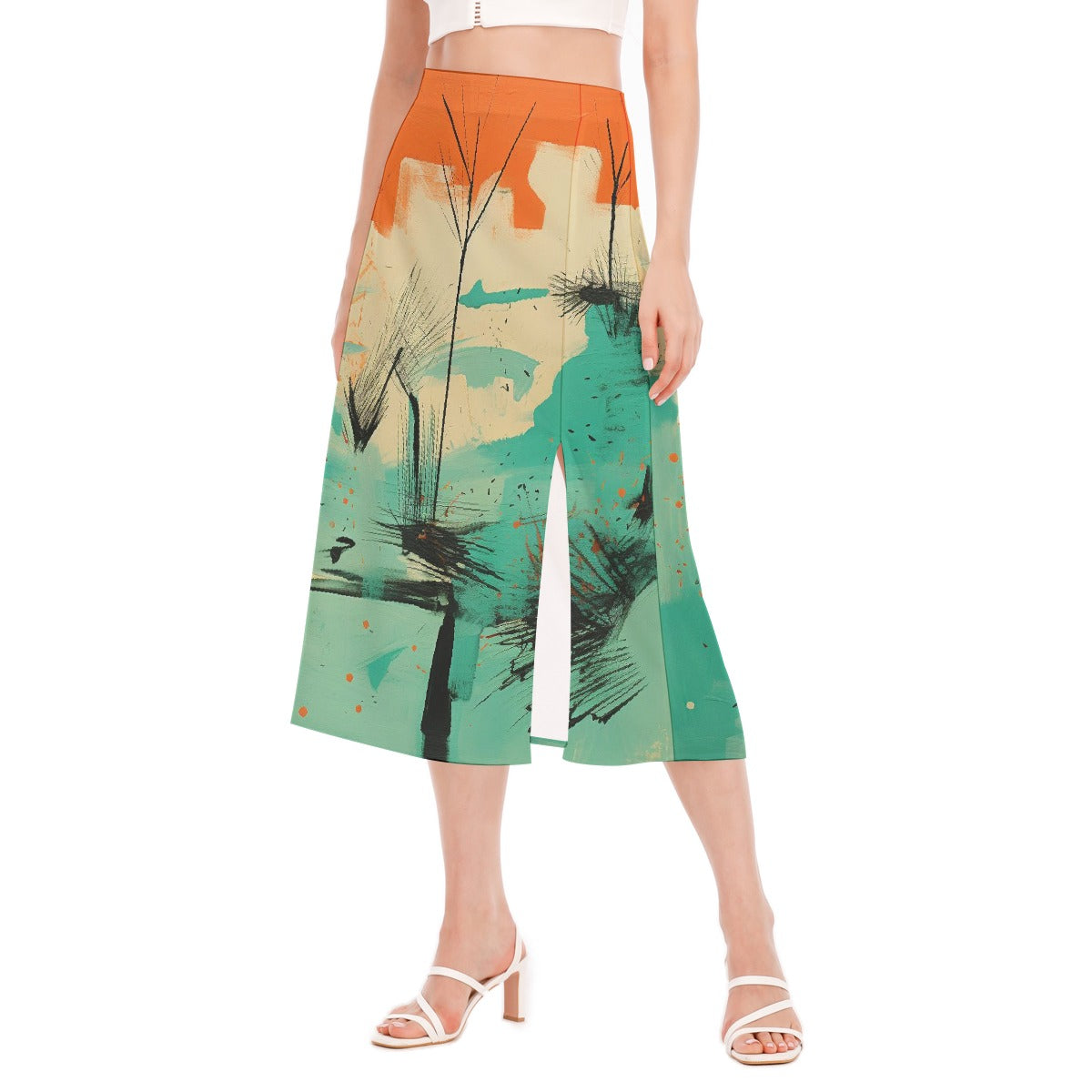 All-Over Print Women's High Slit Long Skirt