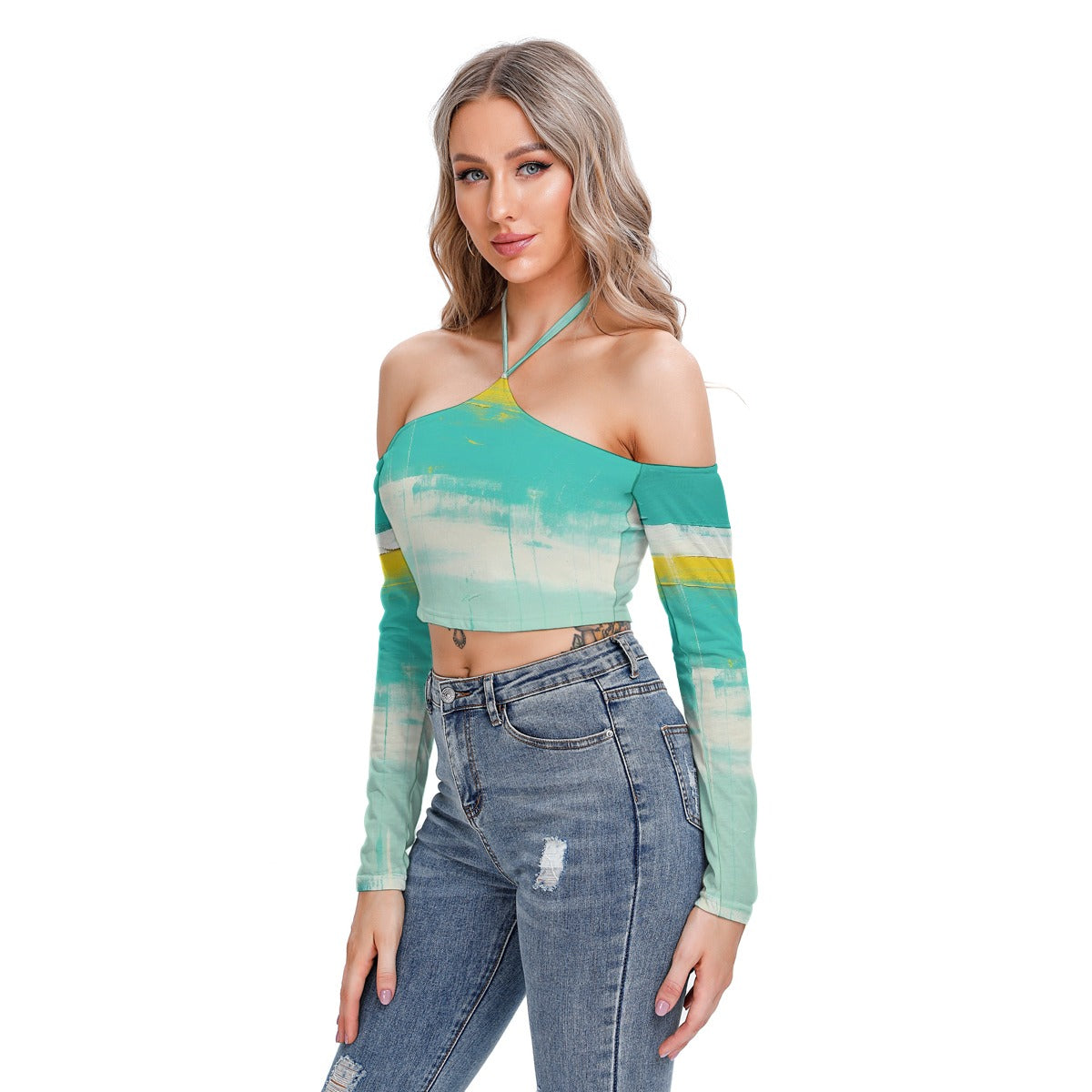 All-Over Print Women's Halter Lace-up Top
