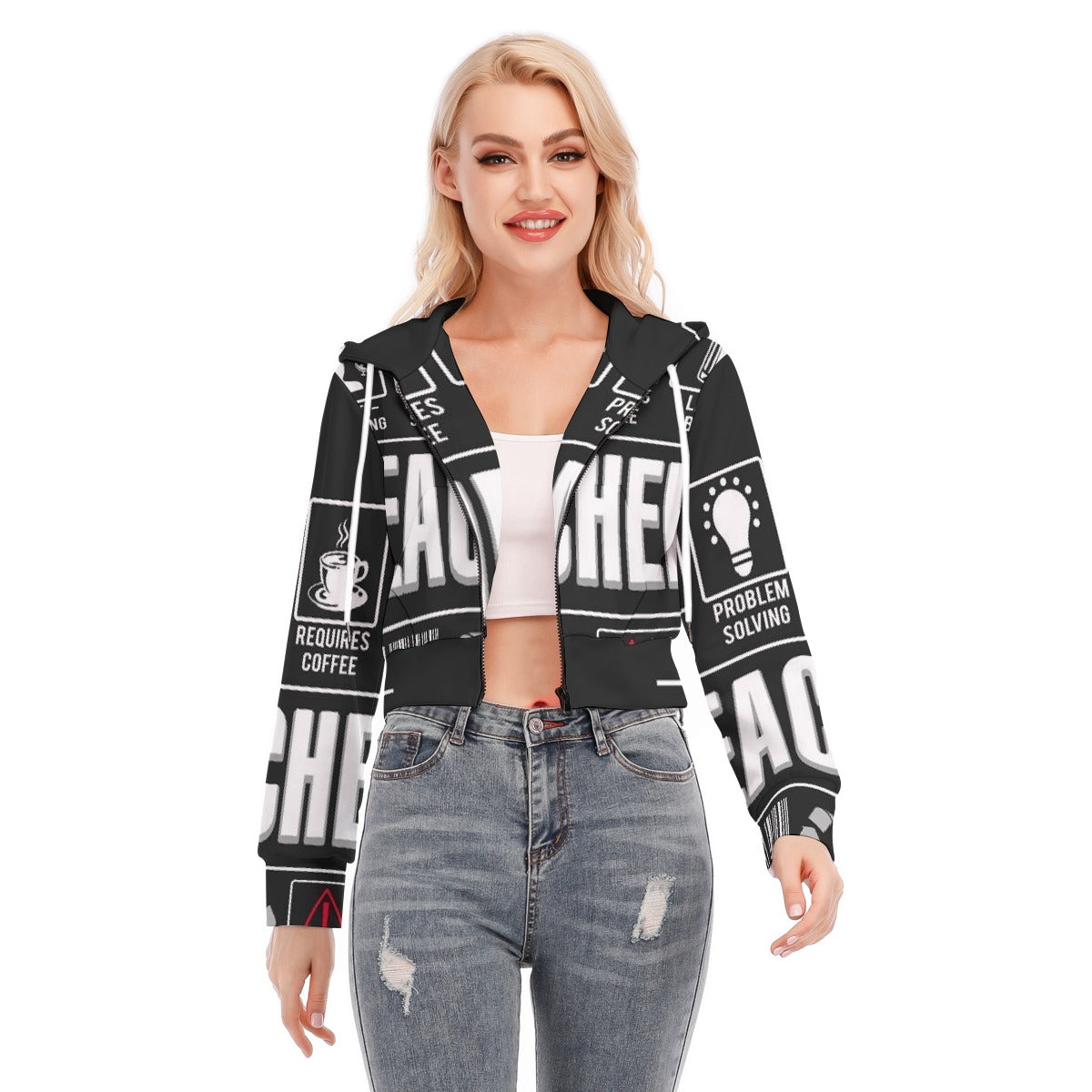 All-Over Print Women's Crop Top Hoodie With Zipper Closure
