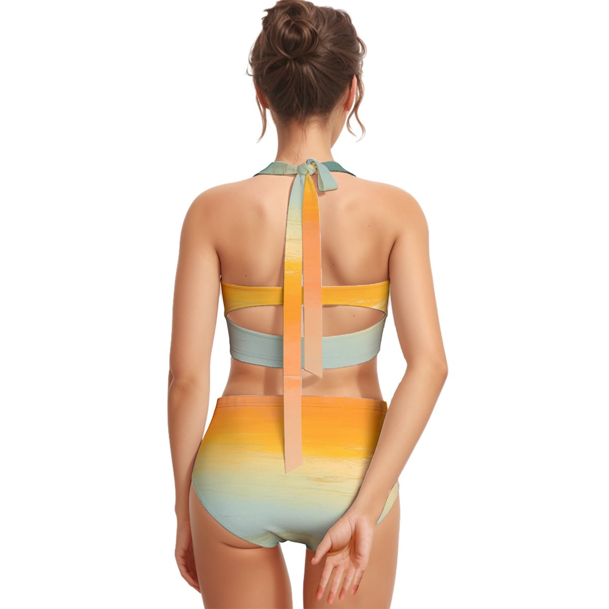 All-Over Print Women's Swimsuit Set With Halter