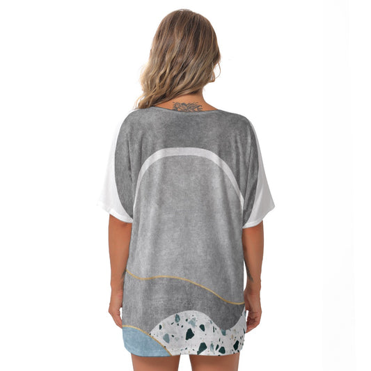 All-Over Print Women's Bat Sleeves V-Neck Blouse