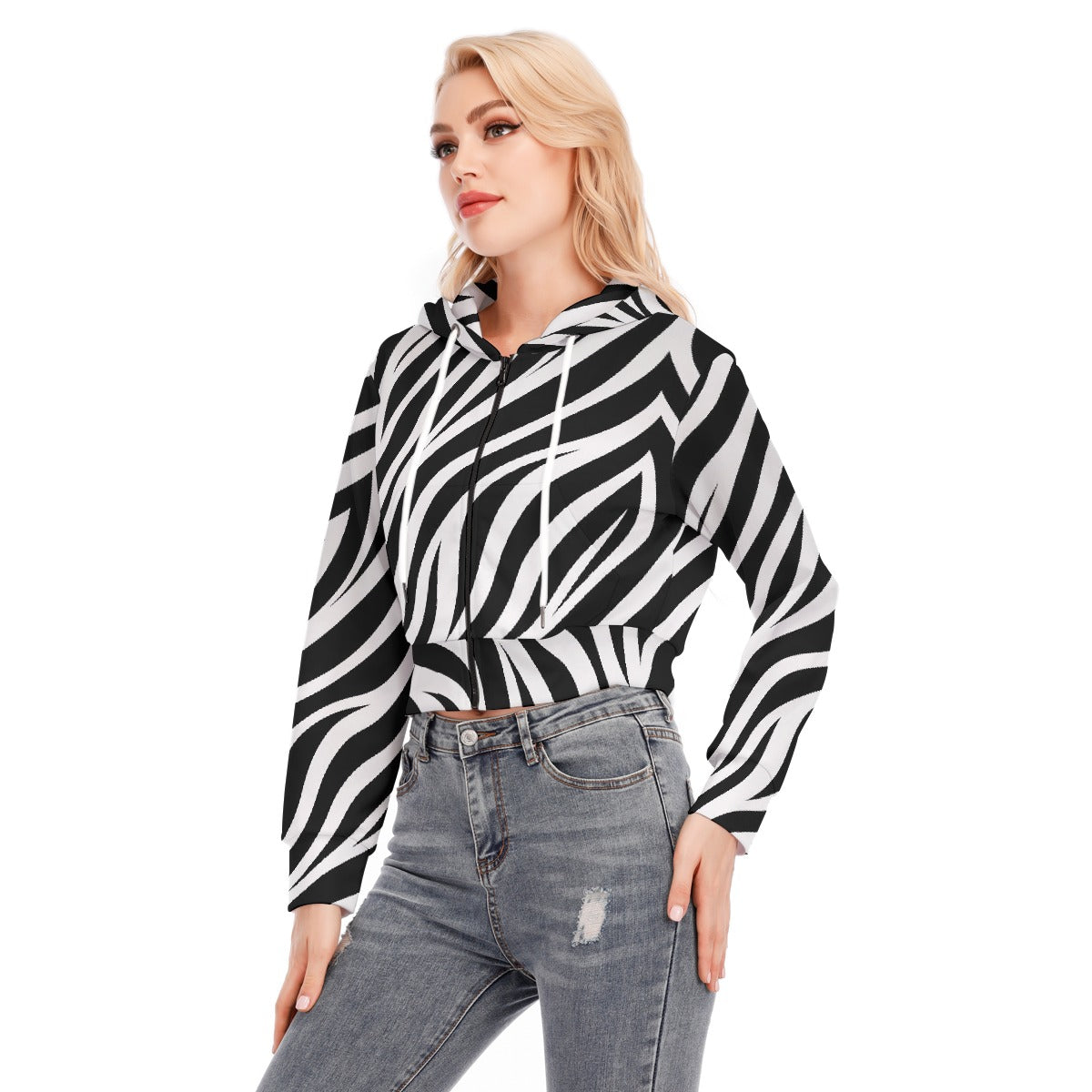 All-Over Print Women's Crop Top Hoodie With Zipper Closure