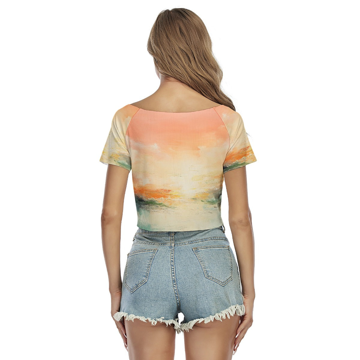 All-Over Print Women's Raglan Drawstring Front  Crop Tee