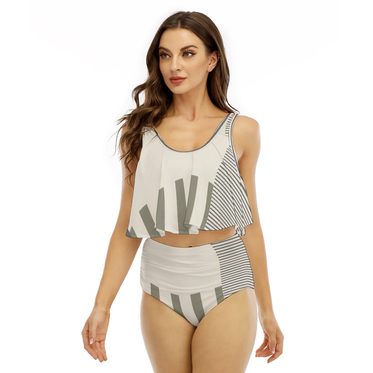 All-Over Print Women's Ruffled Vest Bikini Swimsuit