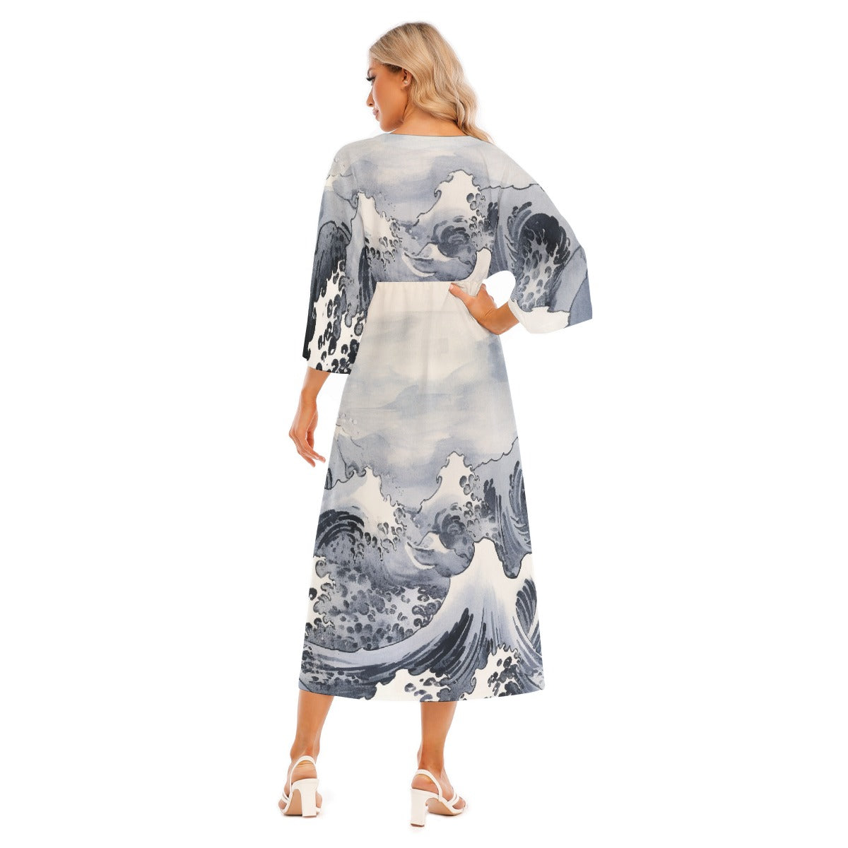 All-Over Print Women's Mid-Sleeve Long Dress