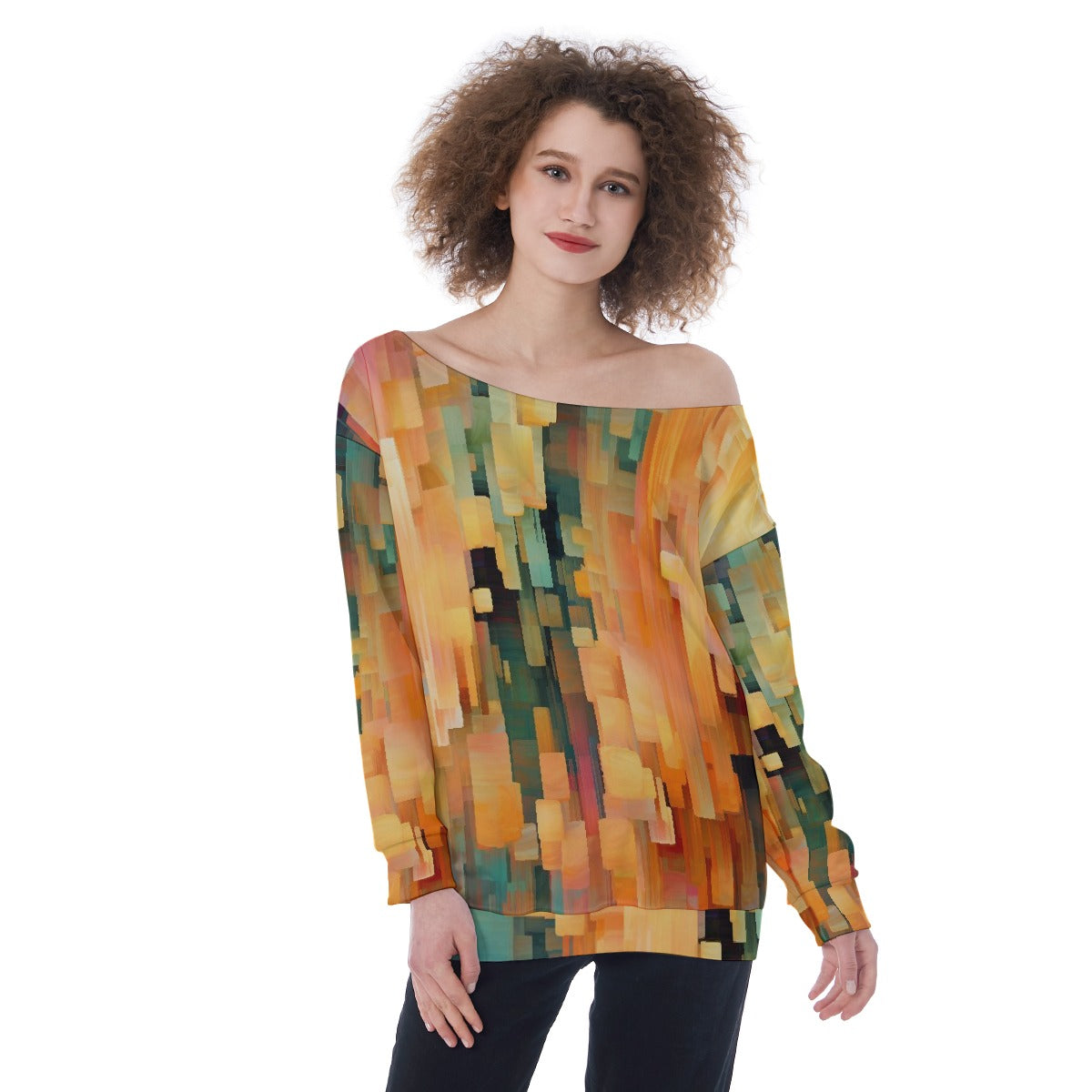 All-Over Print Oversized Women's Off-Shoulder Sweatshirt