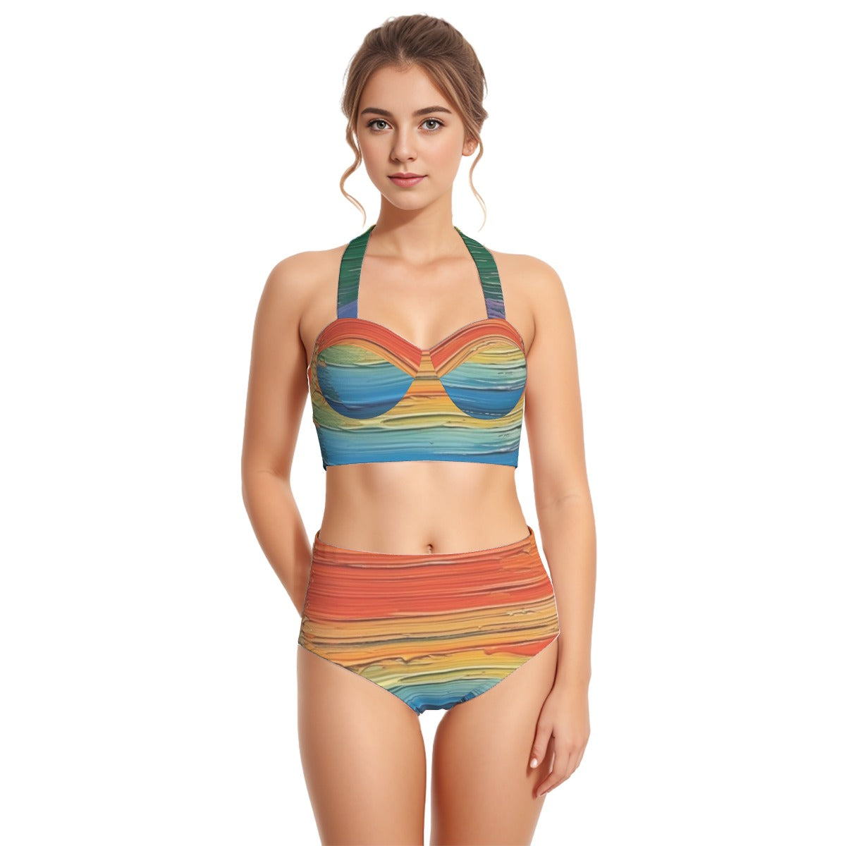 All-Over Print Women's Swimsuit Set With Halter
