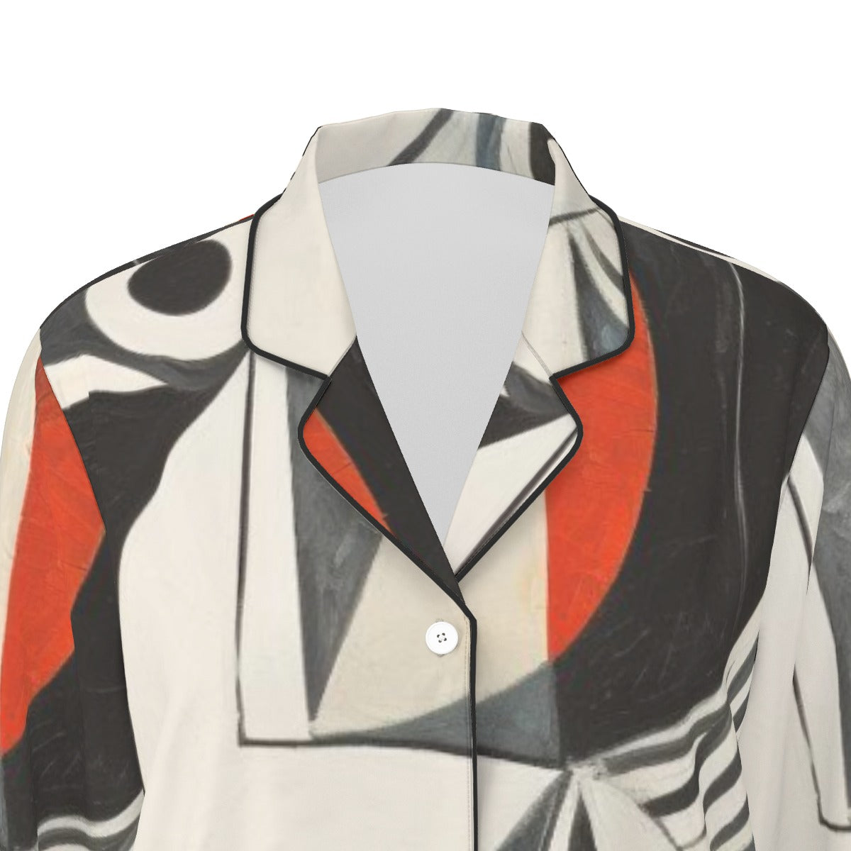 All-Over Print Women's Long Sleeve Pajama Set With Black Contrast Piping