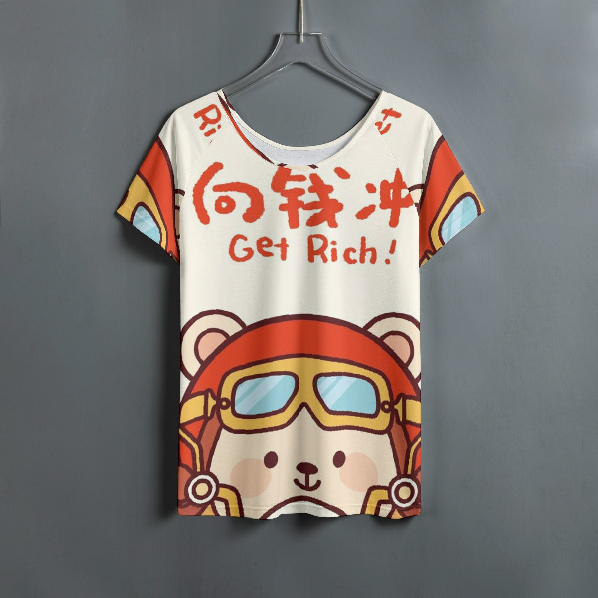 All-Over Print Women's Round Neck T-shirt With Raglan Sleeve