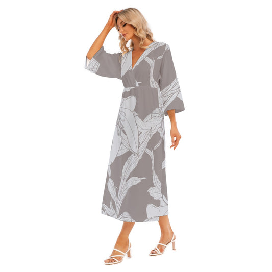 All-Over Print Women's Mid-Sleeve Long Dress