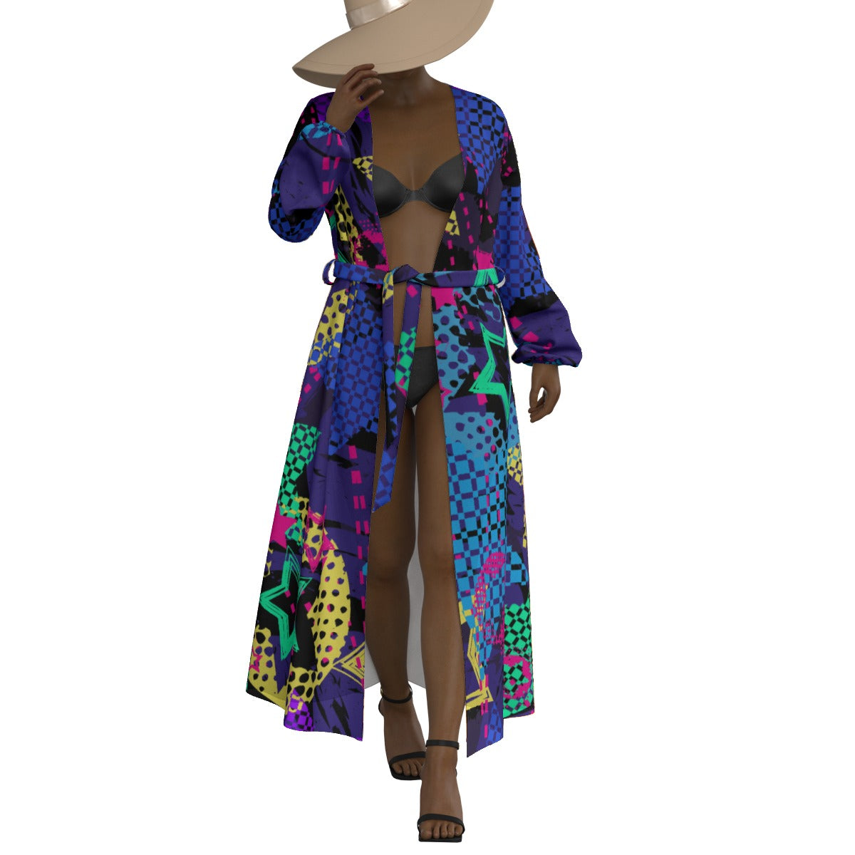 All-Over Print Women's Lace-up Chiffon Robe