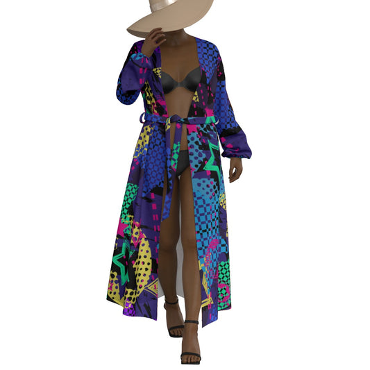 All-Over Print Women's Lace-up Chiffon Robe