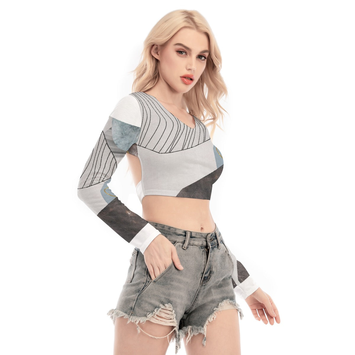 All-Over Print Women's Back Hollow T-shirt With Strap