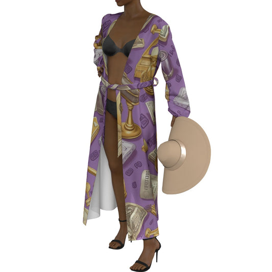 All-Over Print Women's Lace-up Chiffon Robe