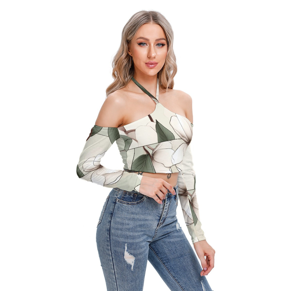 All-Over Print Women's Halter Lace-up Top