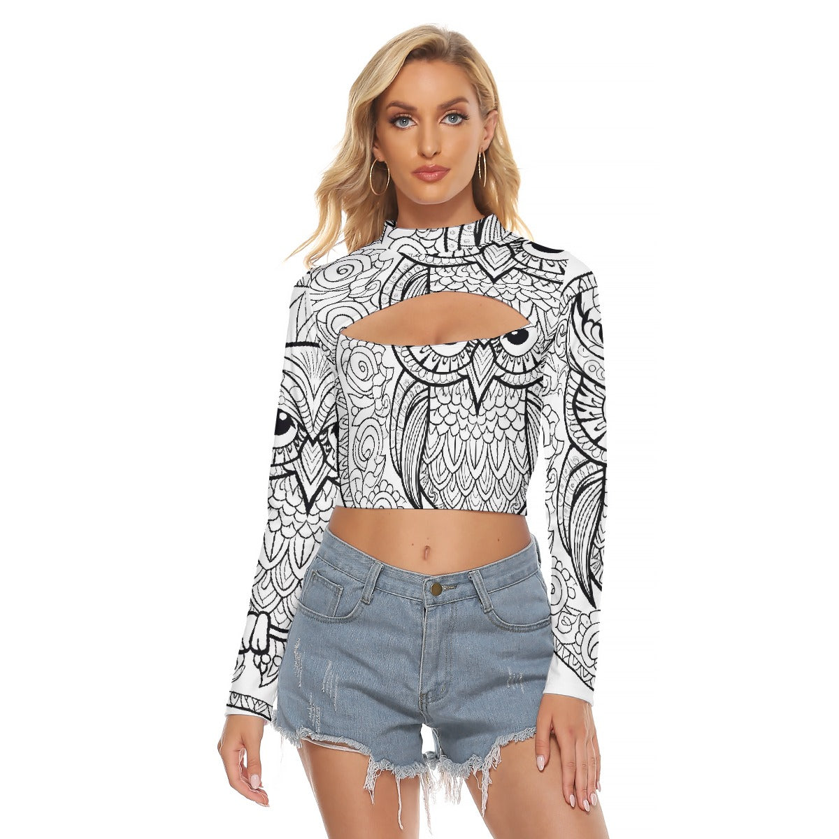 All-Over Print Women's Hollow Chest Keyhole Tight Crop Top