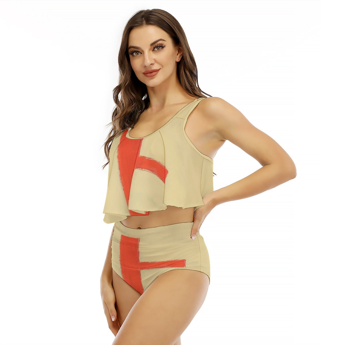 All-Over Print Women's Ruffled Vest Bikini Swimsuit