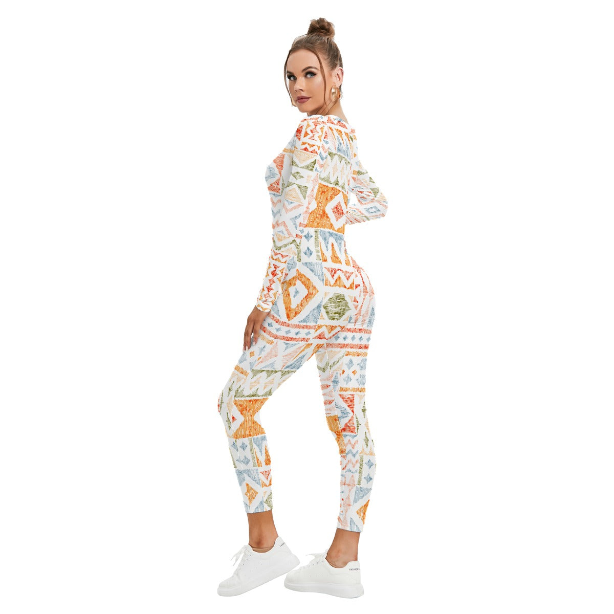 All-Over Print Women's Plunging Neck Jumpsuit