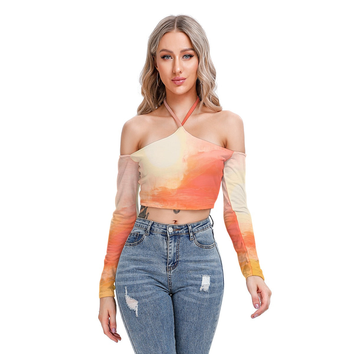 All-Over Print Women's Halter Lace-up Top