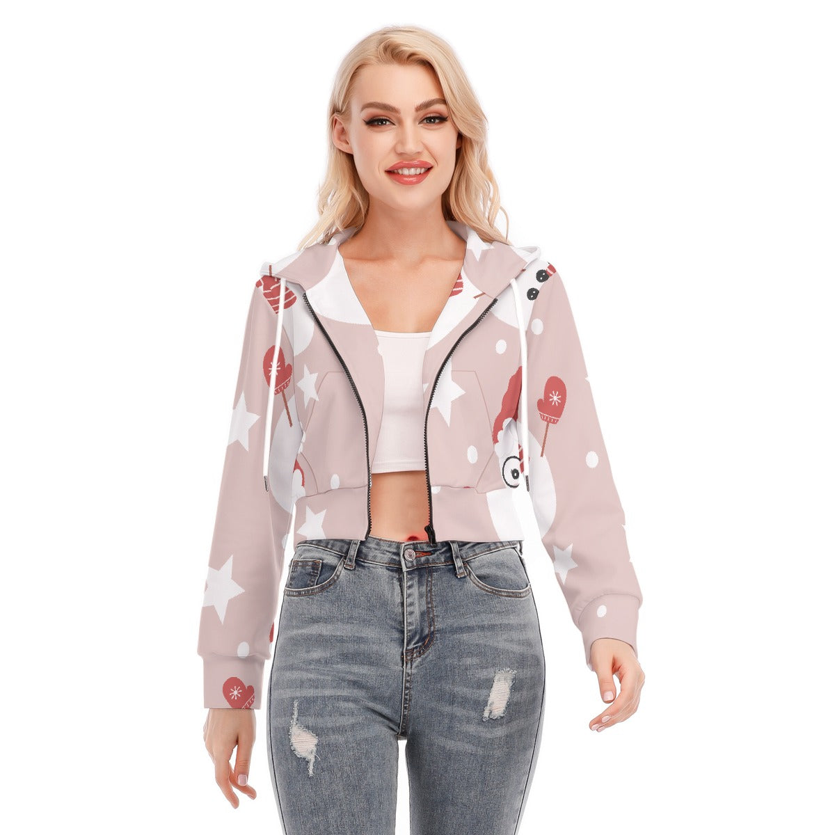All-Over Print Women's Crop Top Hoodie With Zipper Closure