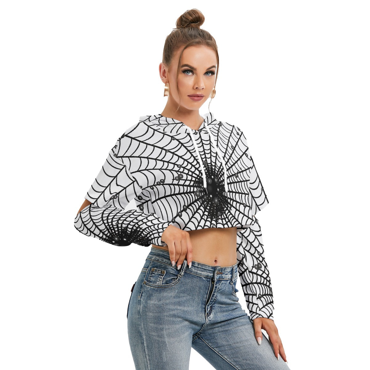 All-Over Print Women's Heavy Fleece Hoodie With Hollow Out Sleeve