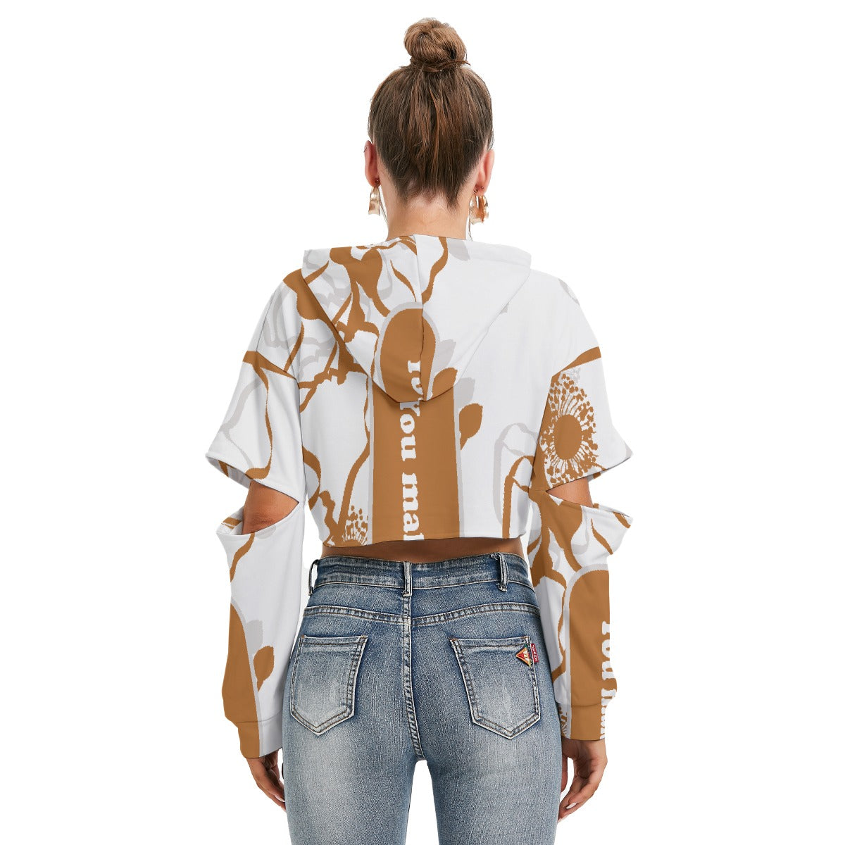 All-Over Print Women's Heavy Fleece Hoodie With Hollow Out Sleeve