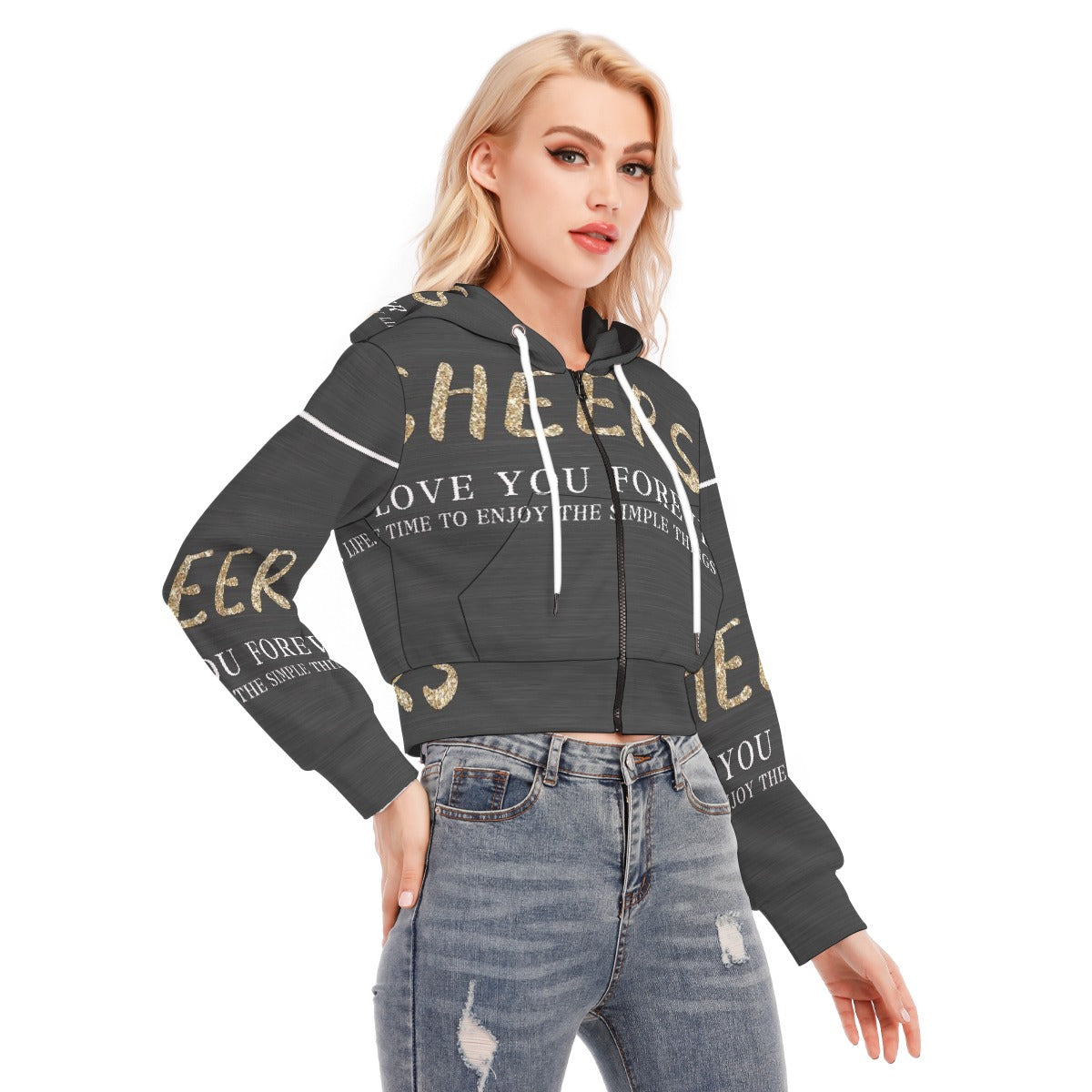 All-Over Print Women's Crop Top Hoodie With Zipper Closure