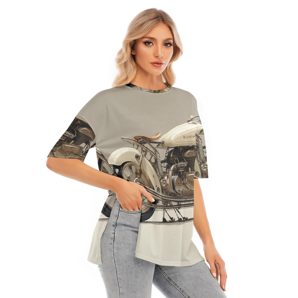 All-Over Print Women's Short Sleeves T-shirt With Hem Split
